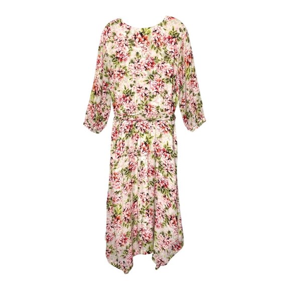 J. Jill Ivory Pebble Hydrangea Floral Printed Belted Waist Rayon Midi Dress 2X - Picture 2 of 10